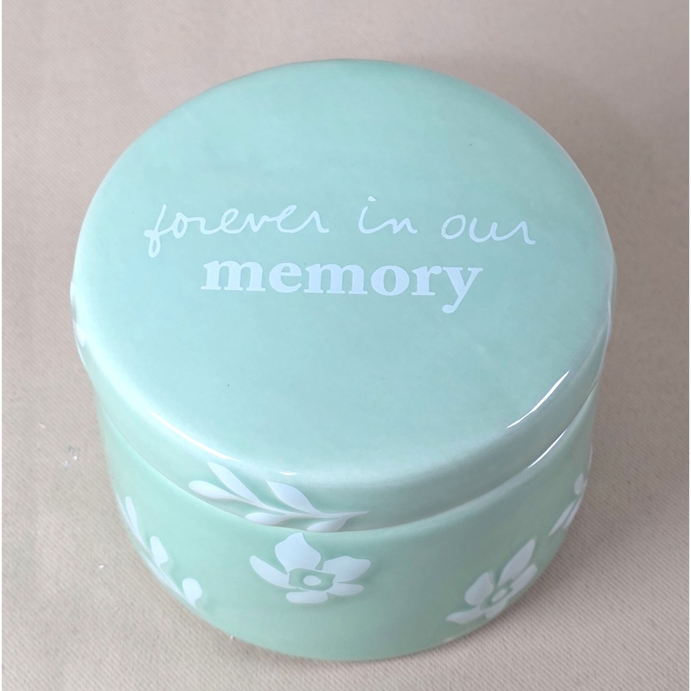 Sandra Magsamen Forever In Our Memory Keepsake Jar Memorial Pet Urn Floral Mint